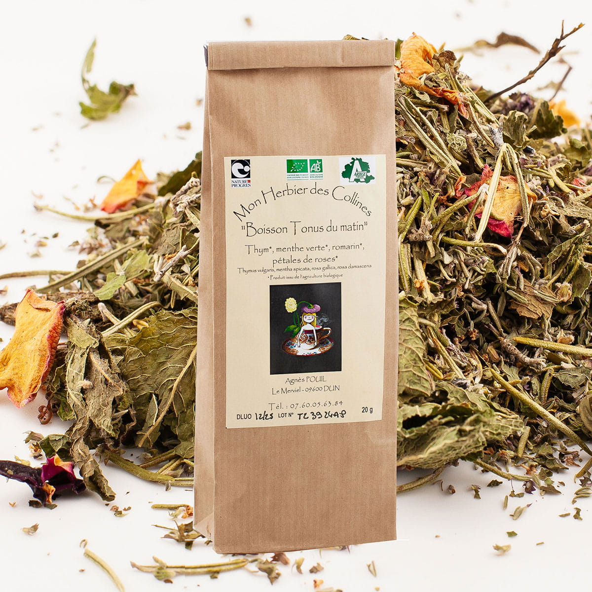 Infusion Tonus du matin : thym-menthe-romarin-rosel